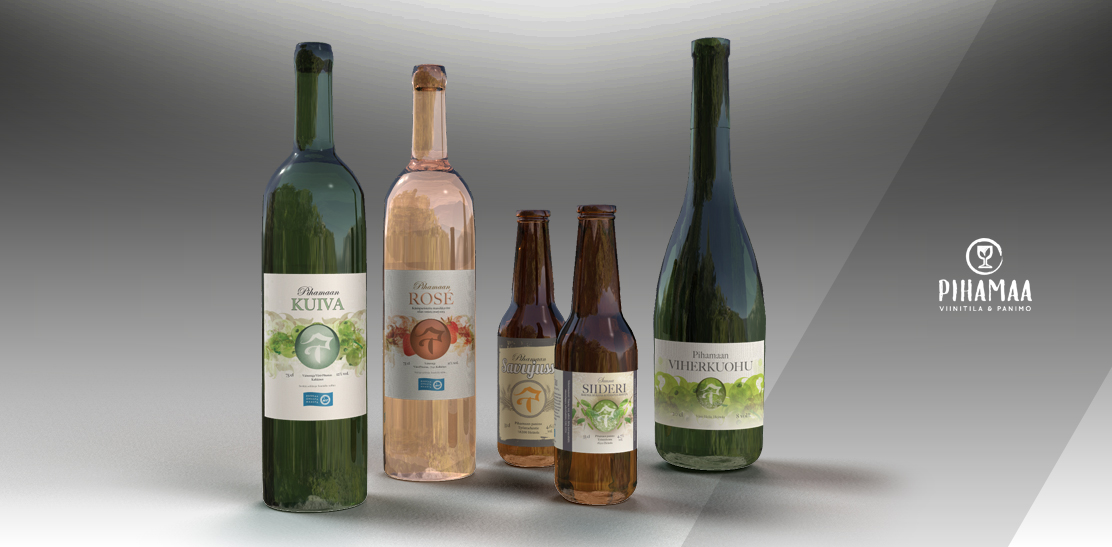 Viinitila Pihamaan etikettien suunnittelutyöt